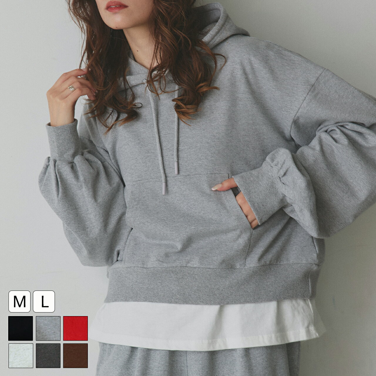 クーポン利用で1980円★ 【2025AW新作】ショート丈スウェットフーディーパーカー トレンド おしゃれ きれいめ カジュアル コーデ お洒落 かわいい レディース シンプルデザイン 素材 大人カジュアル オフィスカジュアル ゆったり 春 秋 トップス パーカー フード 紐 ポケット