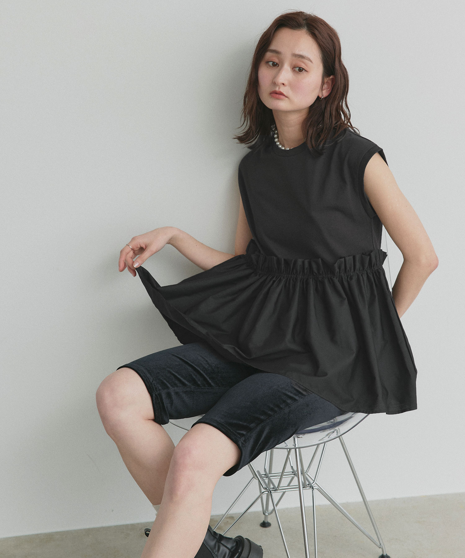 楽天市場】フリル（カラーブラック）（Tシャツ・カットソー｜トップス