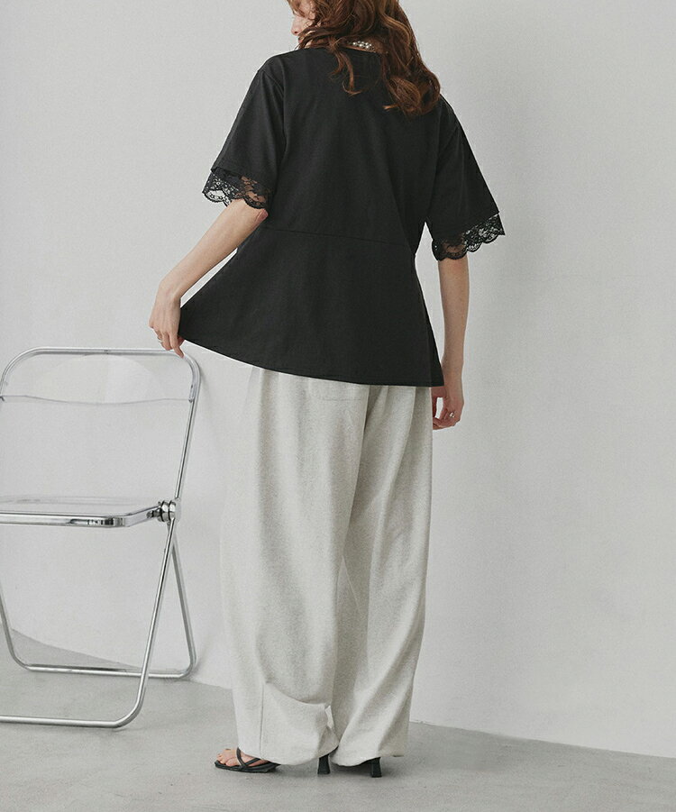 【2026SS新作】レーススリーブウエストタックTシャツ ペプラムTシャツ レディース ...