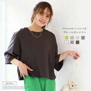 マラソン限定クーポンで1331円☆ ワイド シルエット ショート丈 Tシャツ 七分袖 五分袖 ドロップショルダー カットソー クルーネック カジュアル きれいめ 上品 コットン 綿 【R-T R-A】