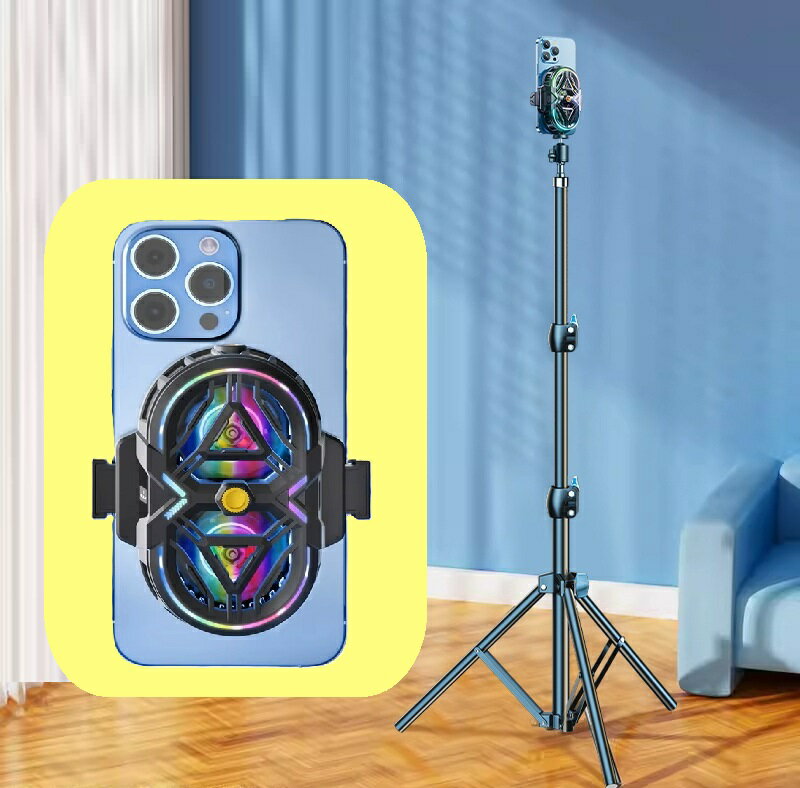 ダブルファン搭載 冷却ファン＋三脚 LED 温度表示 スマホ冷却機 熱暴走 熱対策 小型 静音 USB給電式 三段階調整 スマホクーラー スマホスタンド 三脚