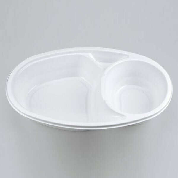 電子レンジ対応 50個 カレー容器 仕切りあり ホワイト 本体 お弁当 惣菜 カレー 容器 器 入れ物 イベン..