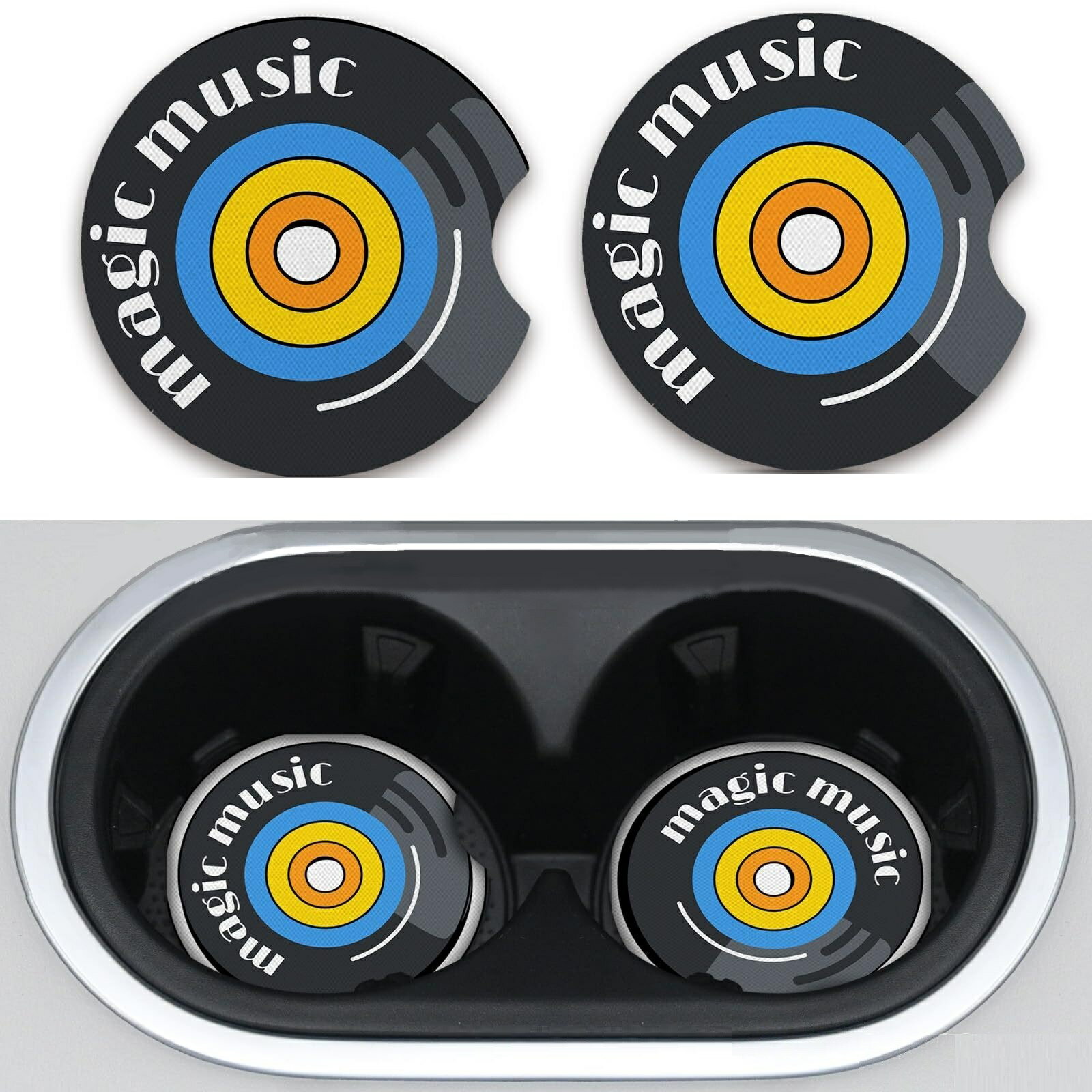 ディスク型 珪藻土コースター 2個set 車用 ドリンクホルダー 珪藻土 コースター カー用品 吸水 速乾 消臭 車 コンソール カップホルダー