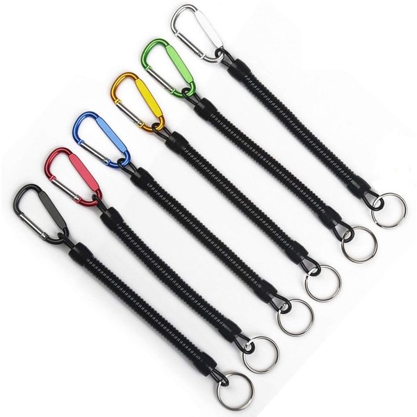 竿の落下防止 小物紛失防止 スパイラルコード カーラーランダム 6本セット【223】尻手ロープ 釣りロープ 釣り用 Max伸長1.0m 混色