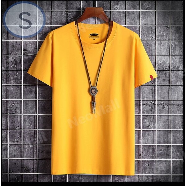 夏にピッタリ ☆ 丸首 半袖 Tシャツ【073】 イエロー Sサイズ トップス シャツ シンプル イラスト プリ..