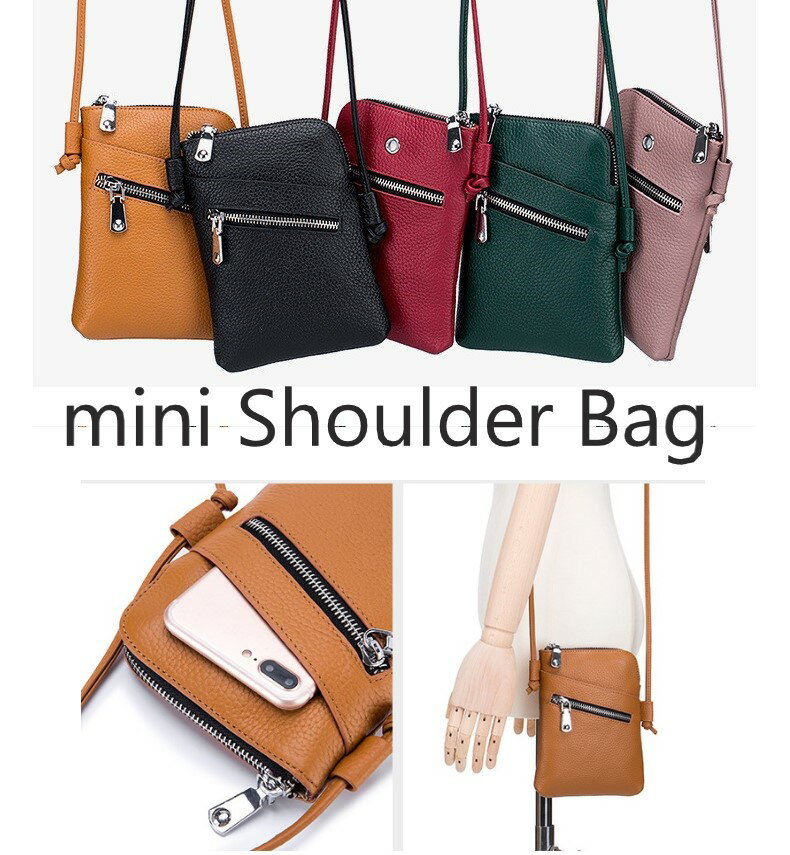 ミニショルダーバッグ 牛皮 全5色 レザー シンプル 小物 スマホ カード 鍵 たばこ など n528