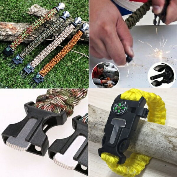 5WAYパラコードブレスレット ファイヤースターター(マッチ）非常用ロープ　ナイフ　方位磁石　ホイッスルの5役！ 非常用 アウトドア 派の 便利グッズ ！ ハンドメイド