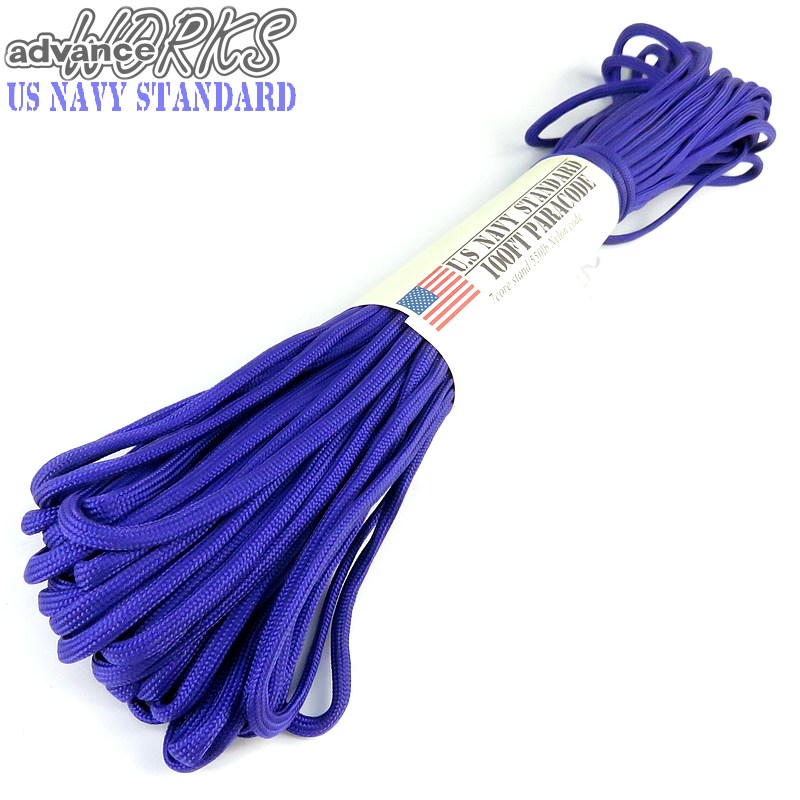 【メール便可能】キャンプ等アウトドアや防災グッズとして用途は様々。 US NAVY STANDARDパラシュートコード100ft(たっぷり30m)紫パープル ア...