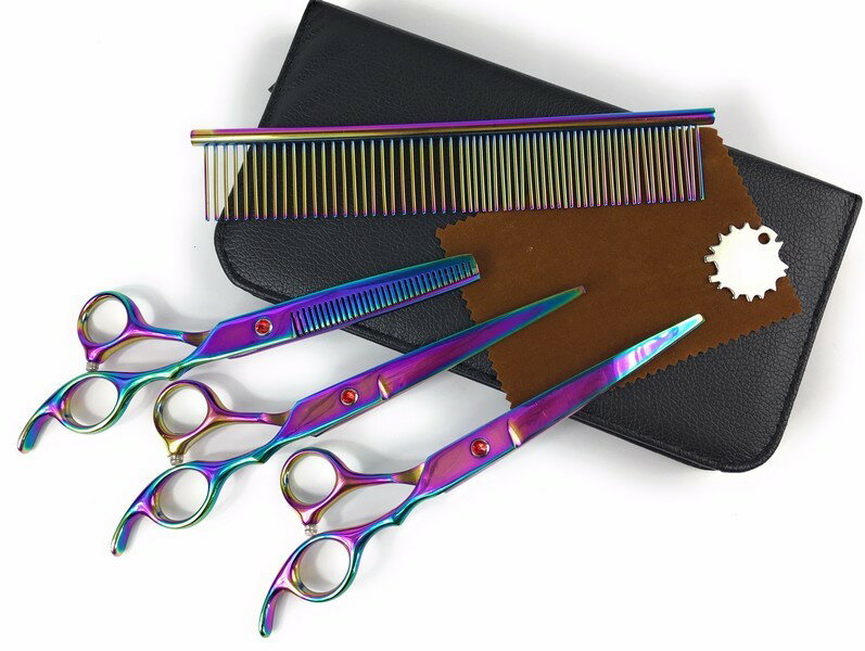 プロ仕様 トリミングシザー5点セット ストレート/カーブ/セニング/コーム/ケース/メンテナンスクロス【SS】ペット用はさみ