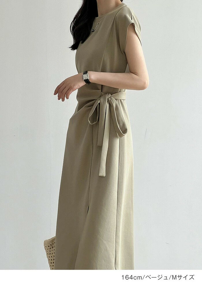 ワンピース レディース カシュクールワンピース ワンピ ロングワンピース フレンチスリーブ 半袖 クルーネック ウエストリボン ロング カシュクール フレア ひざ下丈 ロング丈 ミモレ丈 お呼ばれ きれいめ 体型カバー 無地 30代 40代 50代 大人 着やせ