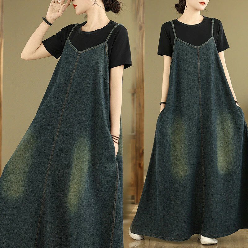 ジャンパースカート レディース デニム ワンピース サロペットスカート キャミワンピース 重ね着 ゆったり ワンピ ロングワンピース オールインワン ジャンパー サロペット スカート マキシ丈 オーバーサイズ デニムワンピ トレンド 重ね着