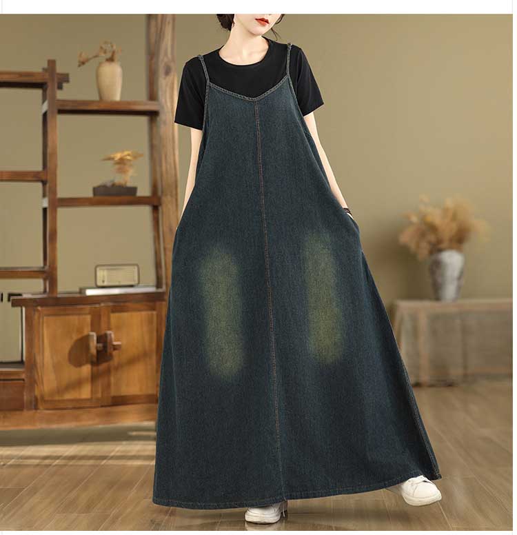 ジャンパースカート レディース デニム ワンピース サロペットスカート キャミワンピース 重ね着 ゆったり ワンピ ロングワンピース オールインワン ジャンパー サロペット スカート マキシ丈 オーバーサイズ デニムワンピ トレンド 重ね着