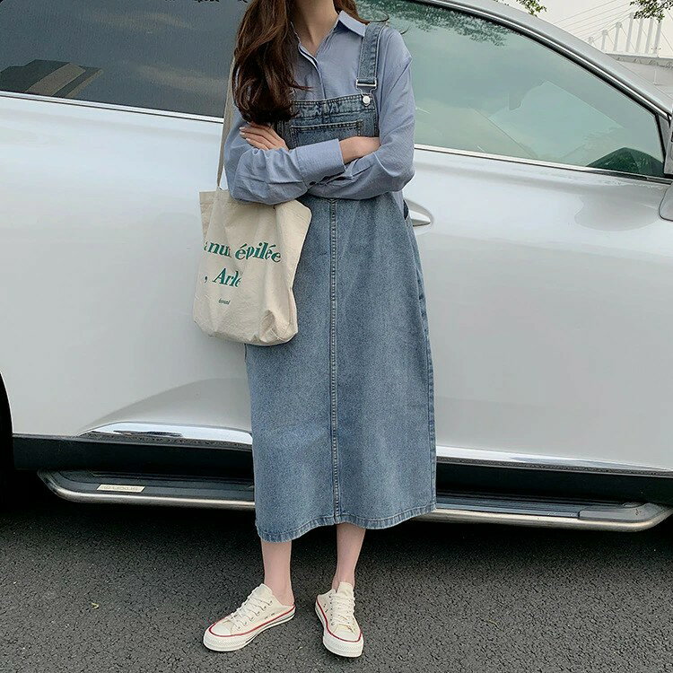 ジャンパースカート デニム 大人 春 夏 秋 レディース デニムジャンスカ サロペット ワンピース サロペットスカート カジュアル オールインワン シンプル 無地 ゆったり ワイド ポケット 肩紐 調節 体型カバー 着痩せ 通勤 部屋ウェア