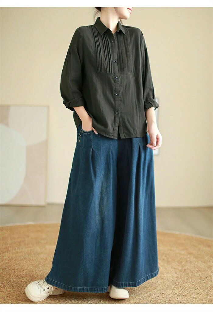 パンツ レディース ワイド デニム ゆったり ワイドパンツ ロング ワイドデニム ジーンズ ボトムス ウエストゴム 体型カバー きれいめ 大人 ハイウエスト 膝下 ボトムス 楽ちん 美シルエット ゆるめ ルーズ シンプル 定番 楽 ブルー ブラック L XL