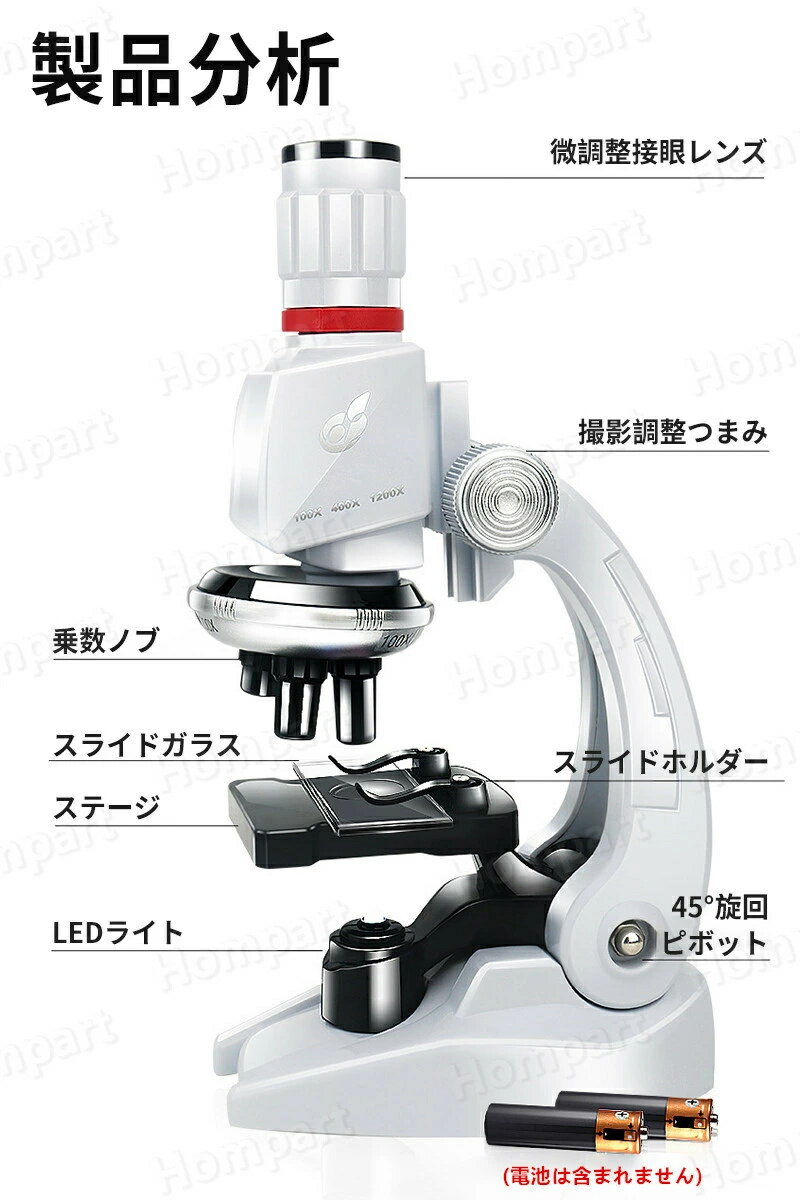 お子様、お孫さんのプレゼントに最適！ 標本48付 学習用 1200x 顕微鏡 実験 知育 生物顕微鏡と反射顕微鏡 子供の頃から科学への興味を育てる マイクロスコープ 子供用 小学生 中学生 高校生 初心者 自由研究 クリスマス 進学祝い