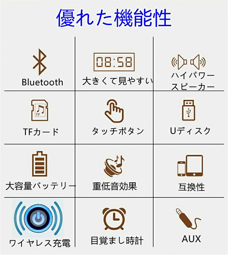 デジタル時計 目覚まし時計 ワイヤレス充電器 機能 ブルートゥーススピーカー Bluetoothワイヤレス接続 タッチコントロール プレゼント インテリア 2