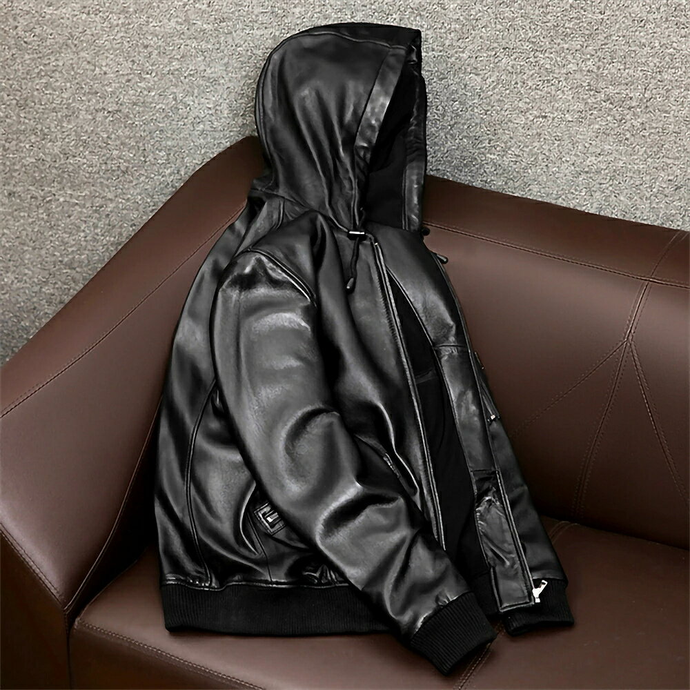 レザージャケット メンズ 革ジャン クラシックなパーカー 羊革 フード付き本革ジャケット スリム 長袖ジャケット 人気ジャケット ショートコート シンプル 軽い 春秋
