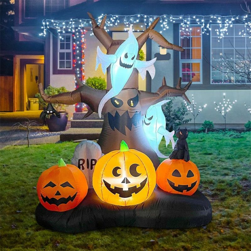 ハロウィン 飾り 装飾 約243cm ガス封入アウトドアデッドツリー白幽霊カボチャ恐怖人形ハロウィン装飾屋外 室内