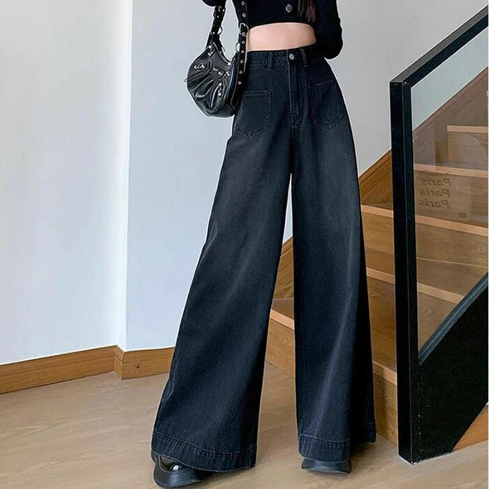 ワイドパンツ レディース デニムパンツ フレアパンツ ジーンズ ジーパン ロングパンツ 大きいサイズ ゆったり ハイウエスト バギーパンツ ボトムス ロング丈 ズボン カジュアル 大きいサイズ 美脚 体型カバー ブラック 黒 春秋 送料無料