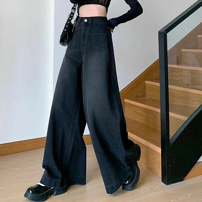 ワイドパンツ レディース デニムパンツ フレアパンツ ジーンズ ジーパン ロングパンツ 大きいサイズ ゆったり ハイウエスト バギーパンツ ボトムス ロング丈 ズボン カジュアル 大きいサイズ 美脚 体型カバー ブラック 黒 春秋 送料無料