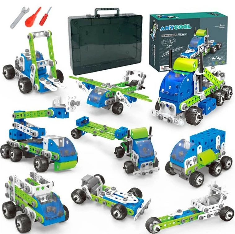 組み立て 車 18-IN-1おもちゃ 人気 大工さんごっこ 男の子 女の子 立体パズル ねじ おもちゃ 車セット ドライバー 工具セット 子供 175ピース モ...