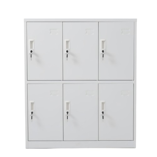 ロッカー スチールロッカー オフィスロッカー 6人用 ホワイト 鍵付き シリンダー錠 スペアキー付 名指..