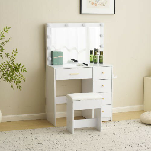 ドレッサー 化粧台 テーブル 鏡台 ライト付き 3色LED ドライヤーホルダー コンセント付き 女優ミラー 引き出し 収納 椅子 セット サイド収納 メイク台 ...