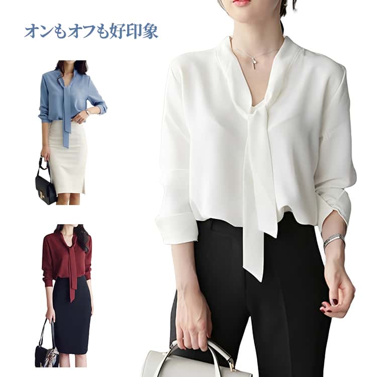 乐天商城 - 入学式 大人可愛い レディース ブラウス 白 シフォンシャツ 長袖シャツ オフィスカジュアル リボンタイシャツ ボウタイブラウス ビジネス ボウタイ フォーマル OL シャツ 通勤 きれいめ 上品 シャツ 春 夏 オフィス トップス ビジネス ボウタイブラウス 入園式 卒業式