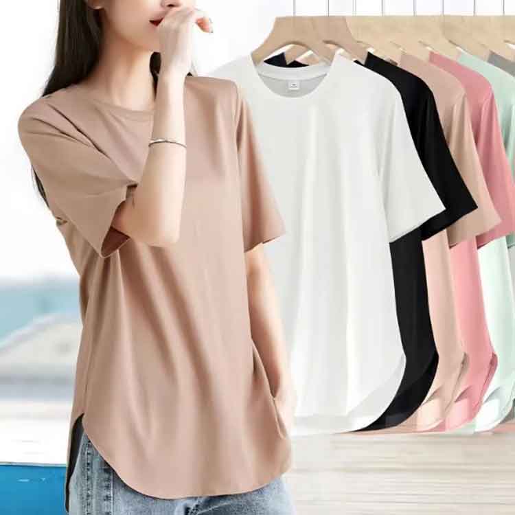 半袖tシャツ 40代 レディース 半袖 接触冷感 無地 トップス カジュアル 半袖tシャツ 春 夏 吸水 ロング丈 20代 体型カバー ストレッチ 速乾 ヨガウェア ゆったり 5分袖 30代 Tシャツ 50代 60代 フィットネス スポーツ おしゃれ 可愛い 薄手 送料無料 大きいサイズ