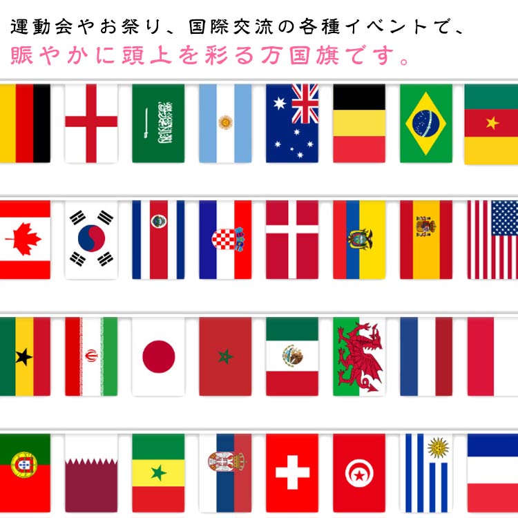 装飾用 100ヶ国 50ヶ国 国旗 万国旗 飾り付け ワールドカップ ワールドフラッグ 連旗 フラッグガーランド 万国旗 世界の国旗 大きい スポーツ応援 サッカー 運動会 体育祭 文化祭 ディスプレイ 運動会用品
