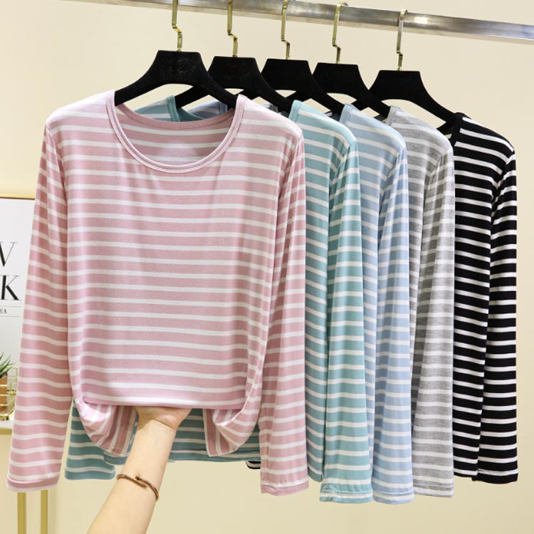 トップス 長袖 ラウンドTシャツ 大人 ボーダー 薄手 インナー Tシャツ Tシャツ インナーTシャツ モダール クルーネック コーデやすい シンプル カジュアル 母 ママ 春 夏 秋 冬 無地 レディース きれいめ 部屋着 ルームウェア