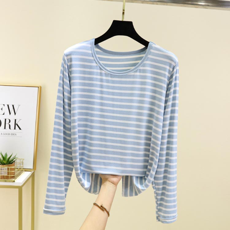 トップス 長袖 ラウンドTシャツ 大人 ボーダー 薄手 インナー Tシャツ Tシャツ インナーTシャツ モダール クルーネック コーデやすい シンプル カジュアル 母 ママ 春 夏 秋 冬 無地 レディース きれいめ 部屋着 ルームウェア