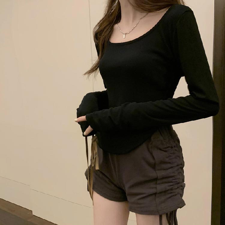 Tシャツ カットソー Uネック レディース 無地 セクシー 丸首 ストレッチ インナー 長袖 おしゃれ カットソー クルーネック きれいめ トップス 着痩せ 肌着 重ね着 薄手 普段着 柔らかい