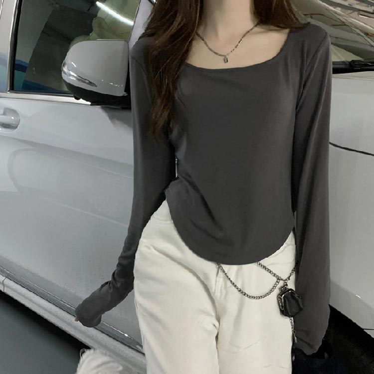 Tシャツ カットソー Uネック レディース 無地 セクシー 丸首 ストレッチ インナー 長袖 おしゃれ カットソー クルーネック きれいめ トップス 着痩せ 肌着 重ね着 薄手 普段着 柔らかい