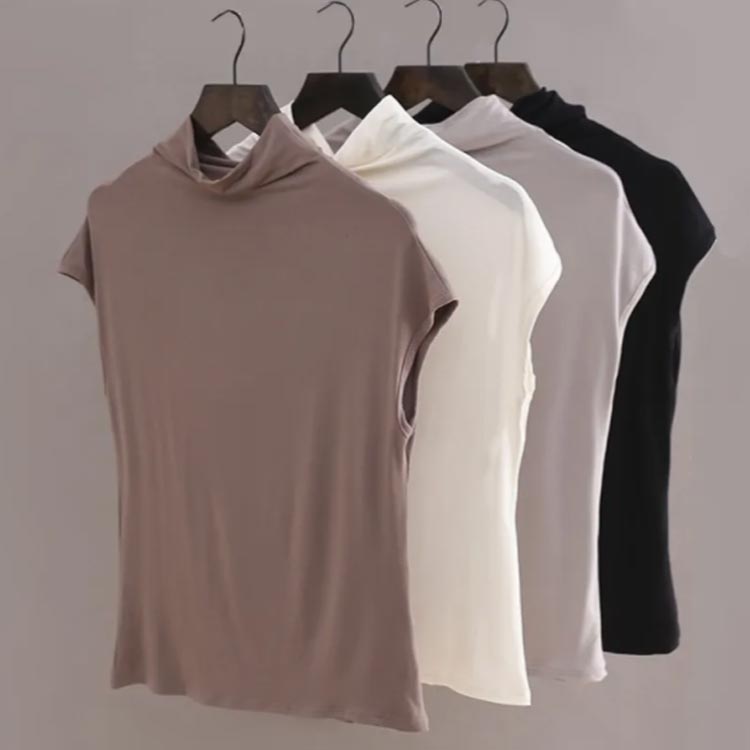 レディース タートルネック カットソー 無地 半袖トップス ノースリーブ Tシャツ 衣装 伸縮性 ハイネック ダンス 薄手 ストレッチ お洒落 ダンストップ 練習着 社交ダンス 重ね着 レイヤード タンクトップ