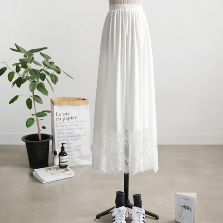 体型カバー ロング丈 ワンピース 透けない ロングスカート スカート 裾レース ドレ...
