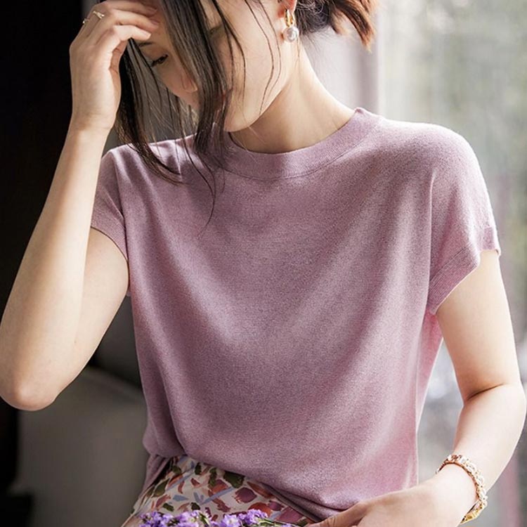 きれいめ オフィス プルオーバー 半袖 OL tシャツ uネック レディース 涼しい 薄手...