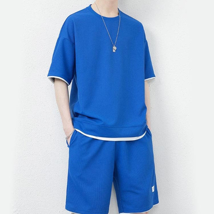ワッフル生地 セットアップ メンズ 夏 ジャージ スウェット 上下セット 半袖 Tシャツ ハーフパンツ 2点セット シンプル 短パン 部屋着 普段着 韓国ファッション リラックス ルームウェア おしゃれ 春 夏 カジュアル 夏服 涼しい 無地 送料無料 ゆったり 大きいサイズ M-5XL