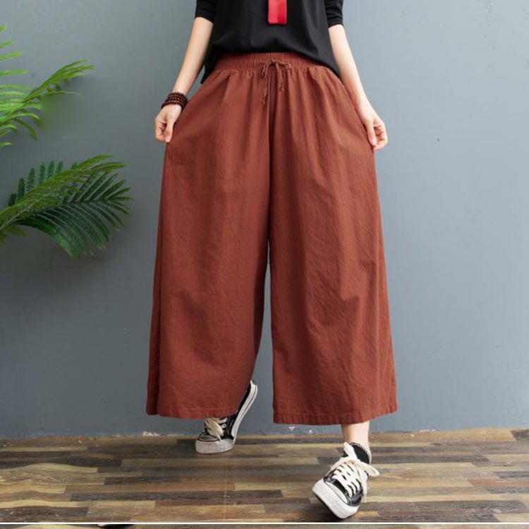 ワイドパンツ レディース きれいめ 綿麻パンツ ガウチョパンツ イージーパンツ コ...