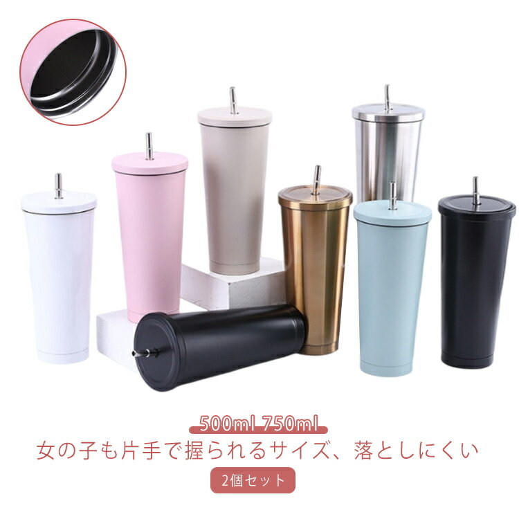 乐天商城 - 2個セット ステンレスタンブラー 蓋つき ストロータンブラー 500ml 750ml 真空二重 保温 保冷 ストロー マグボトル 水筒 こぼれない コーヒーカップ おしゃれ ステンレス 子供 大人 ストローボトル オフィス デスクワーク プレゼント
