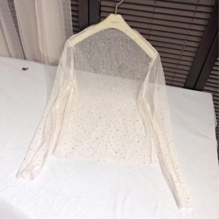2点セット スパンコールシアートップス レディース 長袖 シースルー Tシャツ 透け プルオーバー インナー レイヤード風 トップス 春夏 重ね着 おしゃれ キラキラ ベージュ ブラック ピンク