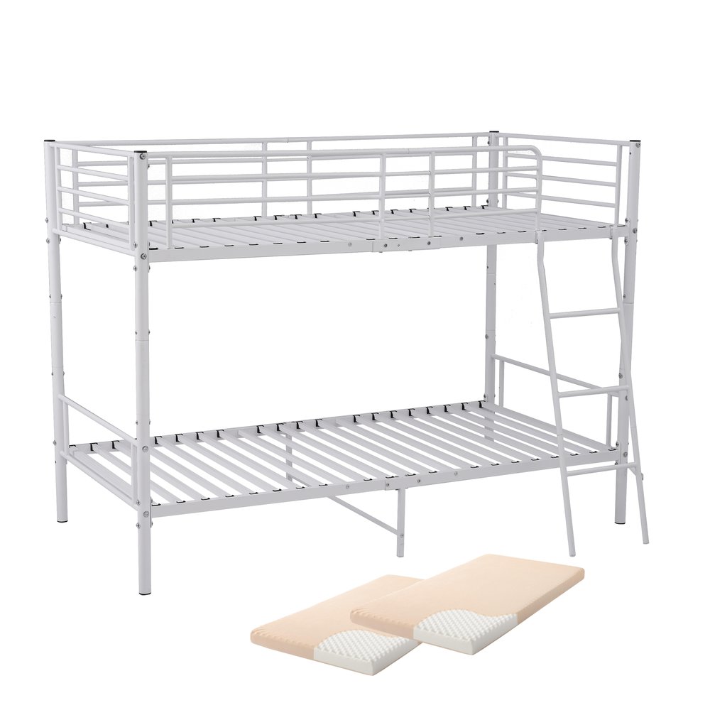 二段ベッド 欧州安全基準認証獲得済 ロフトベッド シングルベッド パイプ 耐震 頑丈フレーム 大人ベッド 子供部屋 社員寮 学生寮 耐荷重150kg 高さ150cm [ホワイト]