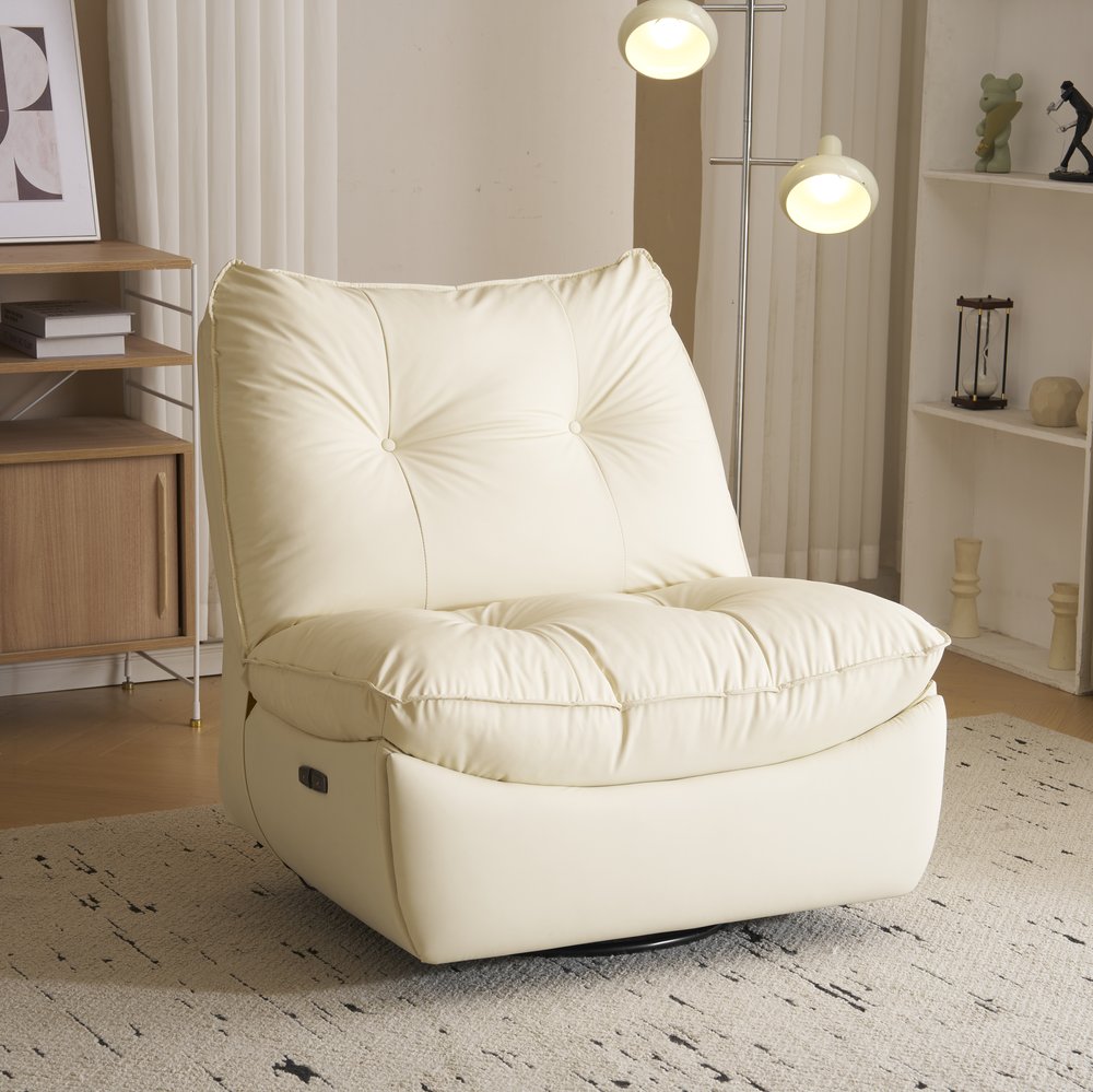 リクライニングソファー 肘掛けなし ロッキング 147° 調整可能 270° 回転 ゆったり 揺ら揺ら 電動リクライニングソファ リクライニングチェア 【アイボリー】