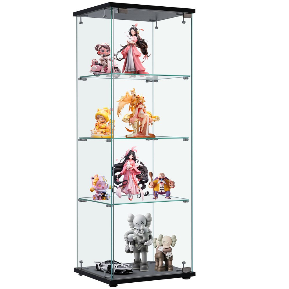 コレクションケース ガラスディスプレイキャビネット フィギュアケース 4段 ブラック 強化ガラス 全面..