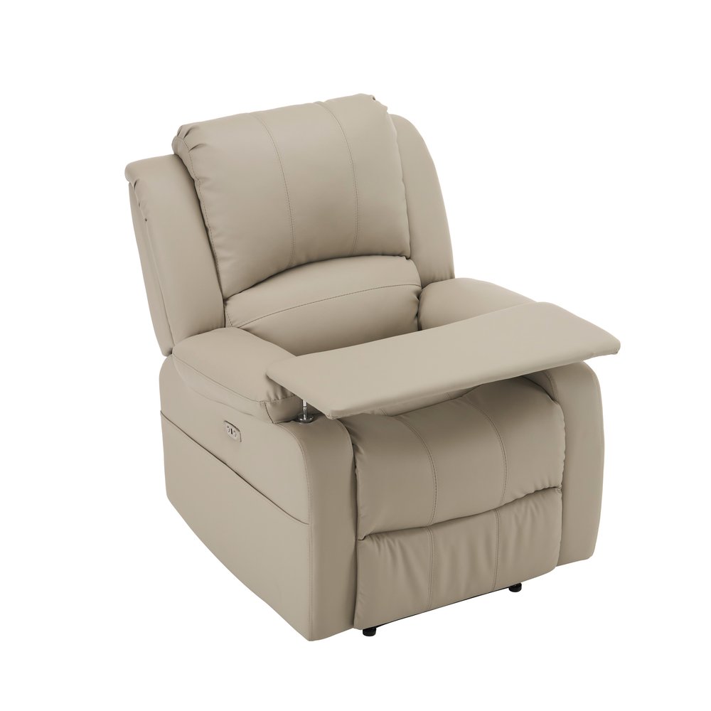 リクライニングチェア テーブル付き リクライニングソファ 1人掛け 電動 リクライニング ファブリック オットマン一体型 一人暮らし 【アッシュグレー】