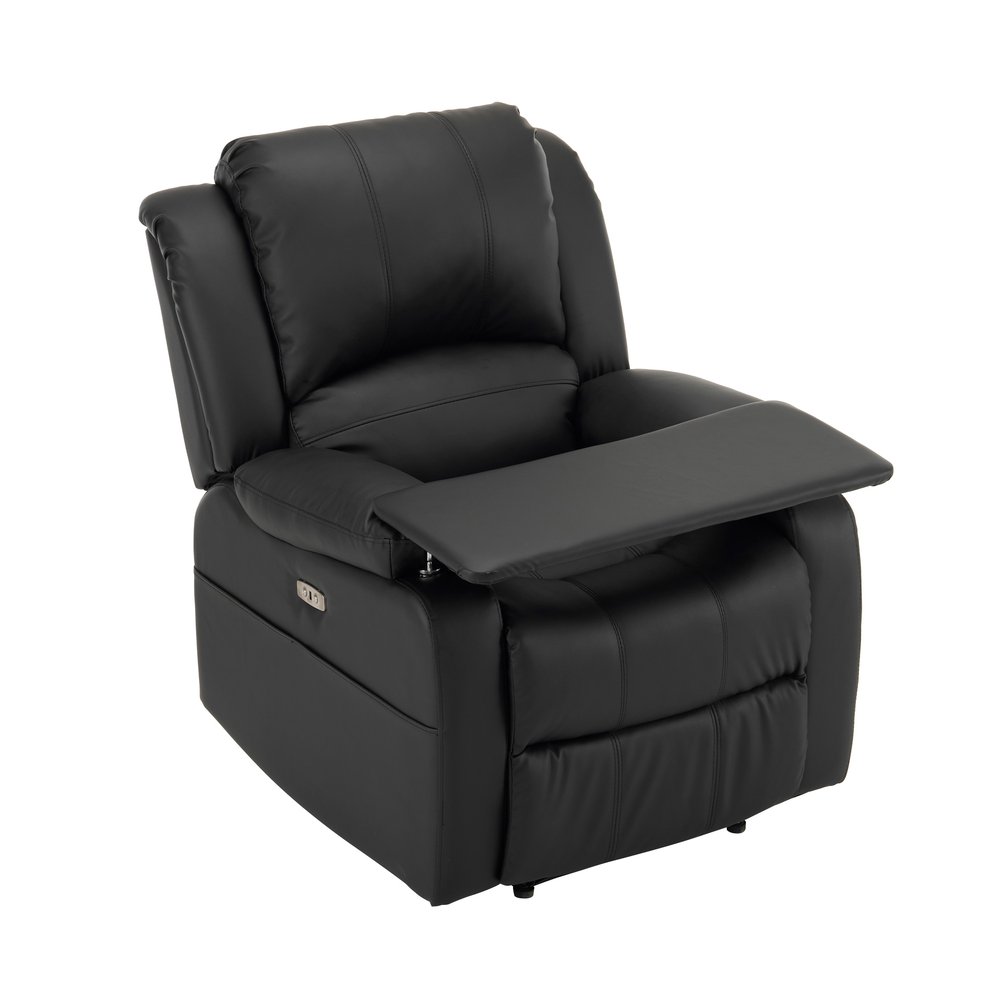 リクライニングチェア テーブル付き リクライニングソファ 1人掛け 電動 リクライニング ファブリック オットマン一体型 パーソナルチェアー 一人暮らし 【ブラック】