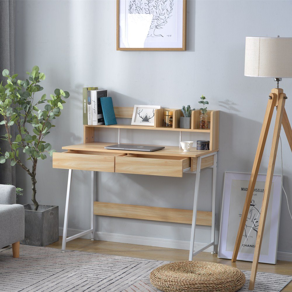 【オフィスチェア+パソコンデスク セット】 【ナチュラル】パソコンデスク 引き出し付き 収納台 ミシン台 学習机 勉強机(3)