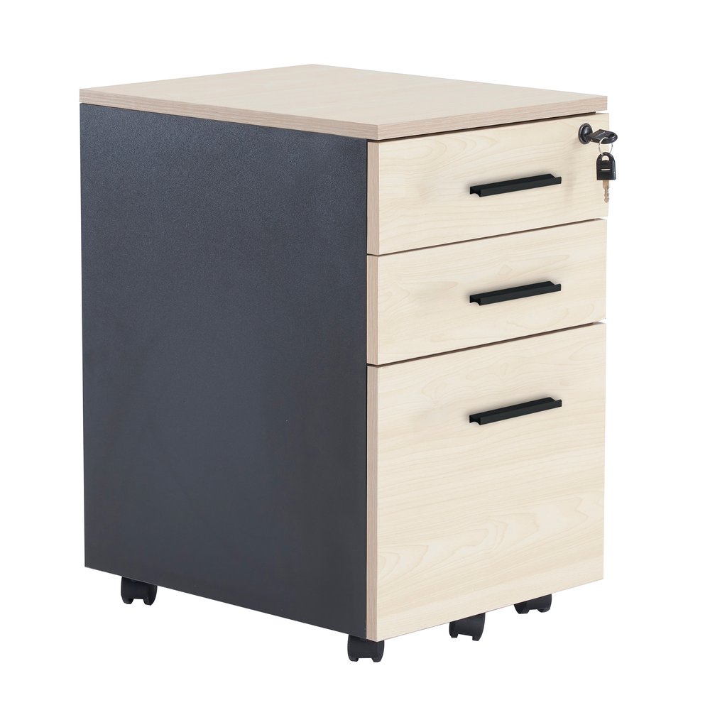 デスクワゴン サイドワゴン ラック 鍵付き キャスター付き 脇机 引き出し3段 ナチュラル