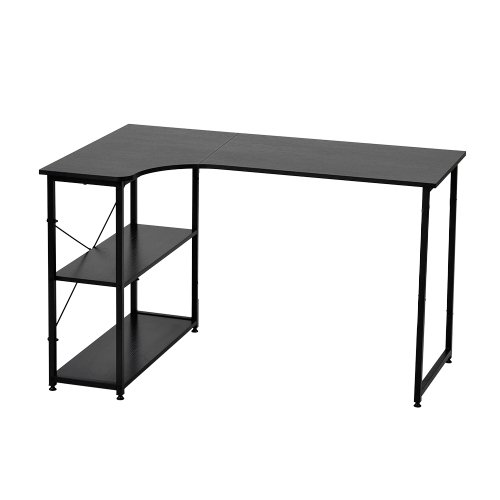 【オフィスチェア+パソコンデスク セット】【ブラック】パソコンデスク L字 120cm 2段ラック付 デスク木製 ミシン台 書斎机 勉強机