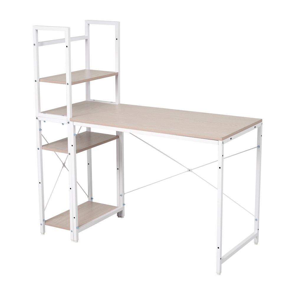 【オフィスチェア+パソコンデスク セット】【木目調 ホワイト】パソコンデスク ラック付き デスク ワー..